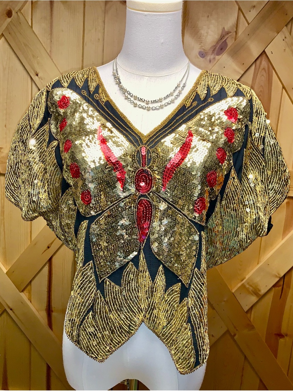 Embellished Gold Sequin Butterfly Top - Women 90s Glam Disco Fever